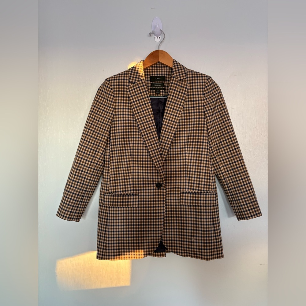 J. Crew Alfie Tollegno Italian Stretch Wool Brown and Black Checkered Blazer